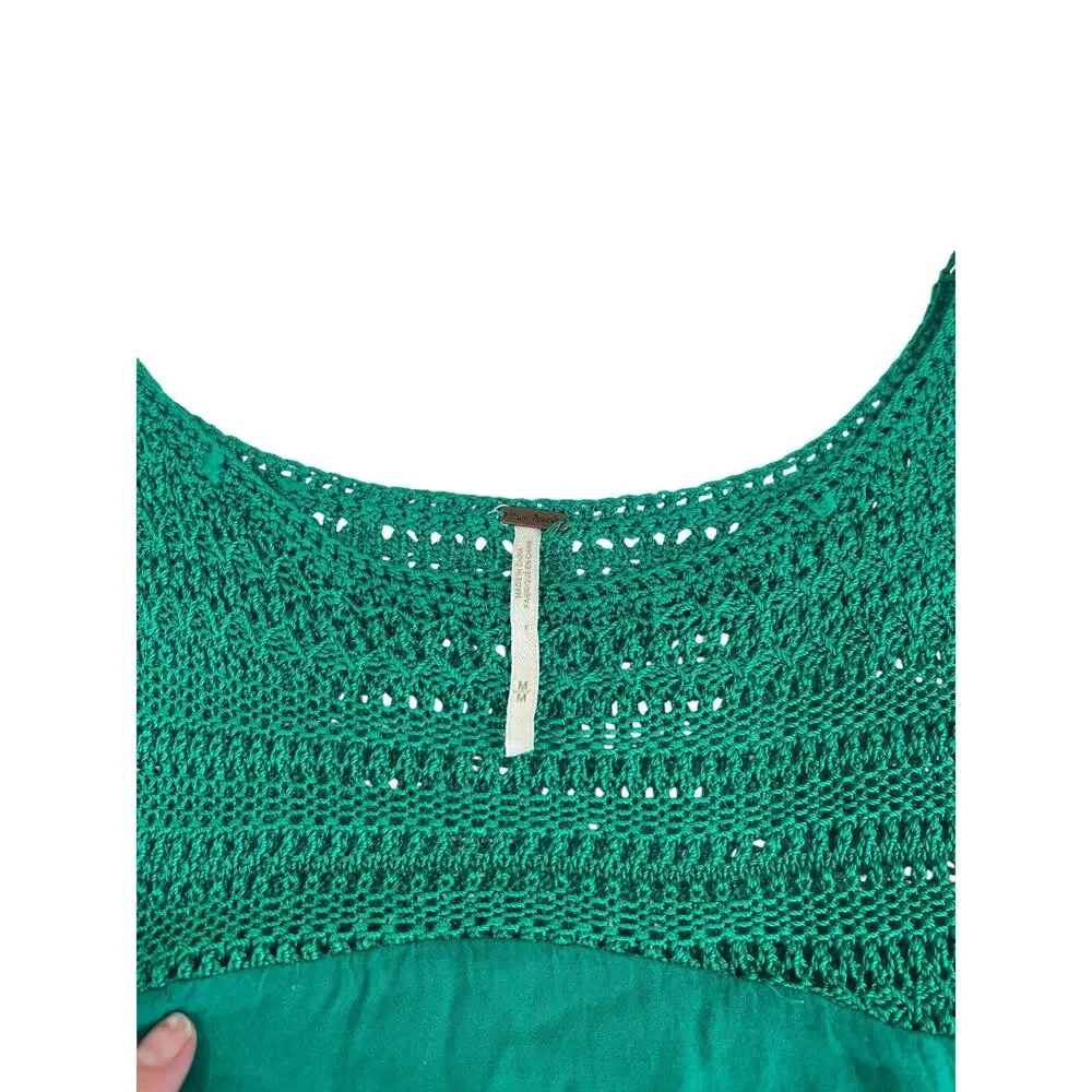 Free People Long Crochet Dress with Tiers Emerald Green Size M Coastal Cowgirl